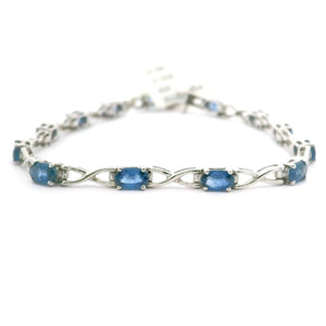 Brand New 14k White Gold and Natural Sapphire Link Bracelet 7"