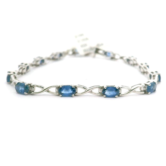 Brand New 14k White Gold and Natural Sapphire Link Bracelet 7