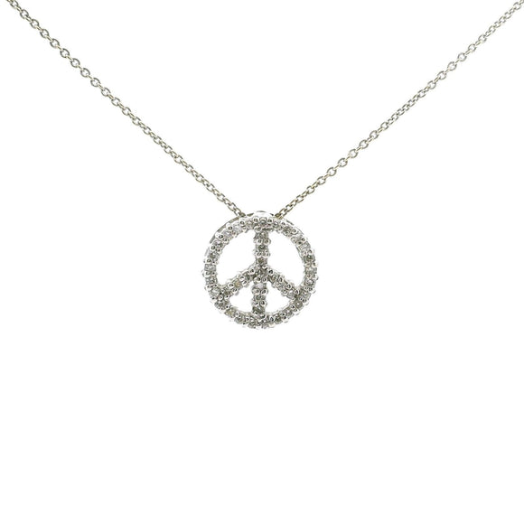 Roberto Coin 18k White Gold and Diamond Peace Sign Pendant Necklace Italy 20