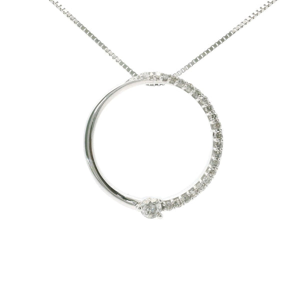 Brand New 14k White Gold and Diamond Circle Pendant Necklace 18