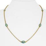 21k Yellow Gold and Enamel Evil Eye Station Cable Link Necklace 20"
