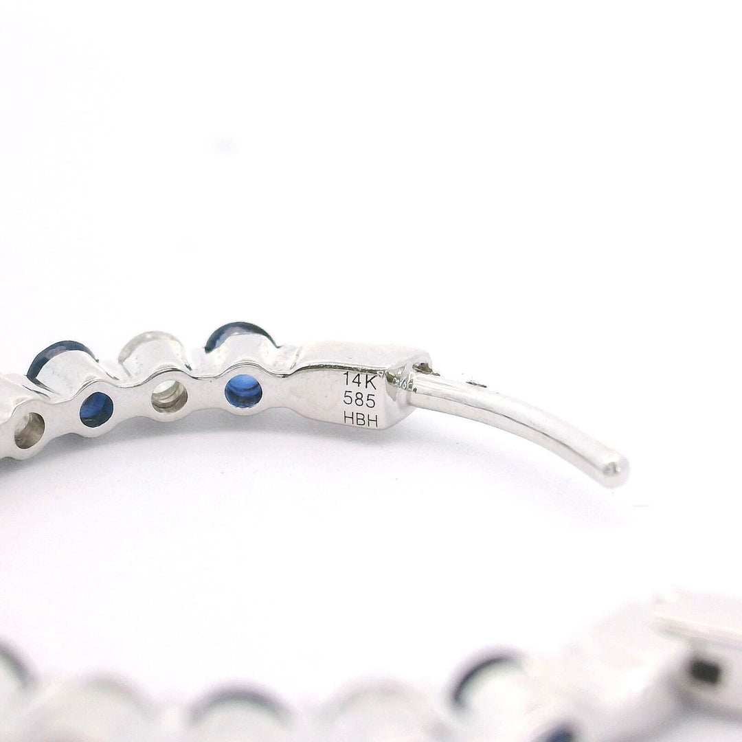 Brand New 14k White Gold Sapphire and Diamond Hoop Earrings