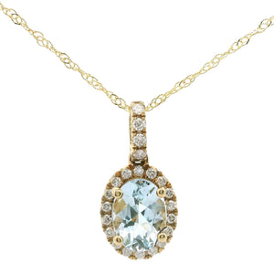 Brand New 14k Yellow Gold Aquamarine and Diamond Pendant Necklace 18"