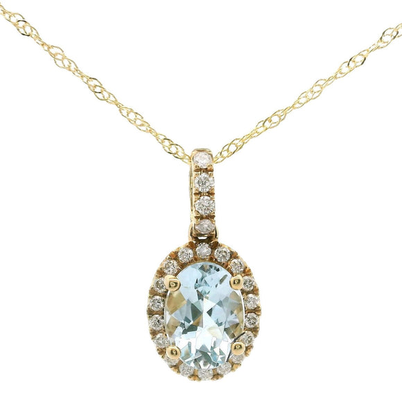 Brand New 14k Yellow Gold Aquamarine and Diamond Pendant Necklace 18