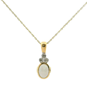 Brand New 10k Yellow Gold Opal Pink Tourmaline and Diamond Pendant Necklace 18"