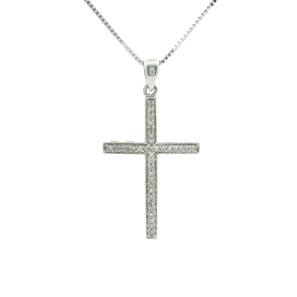 Brand New 14k White Gold and 0.25cttw Diamond Cross Pendant Necklace 18