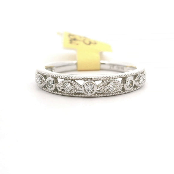 Brand New Diamond Vintage Style Band Ring in 14k White Gold Size 7