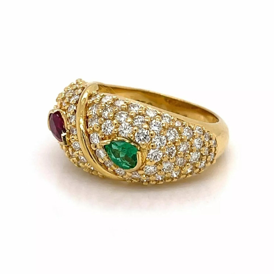 Hammerman Brothers 18k Yellow Gold Diamond Ruby & Emerald Ring Size 5.5