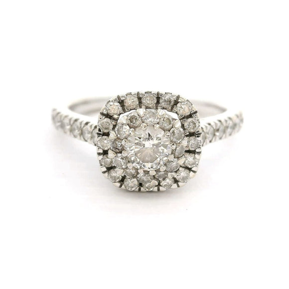 14k White Gold and Diamond Vintage Cluster Halo Ring Size 5.25
