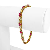 14k Yellow Gold 9.4g Ladies Ruby and Diamond Link Bracelet 7"