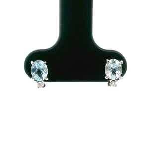 Brand New Aquamarine and Diamond Stud Earrings in 14k White Gold