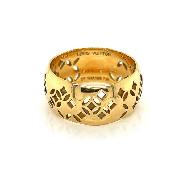 Louis Vuitton Monogram Gallea 18k Yellow Gold Floral Dome Ring Size 7.5