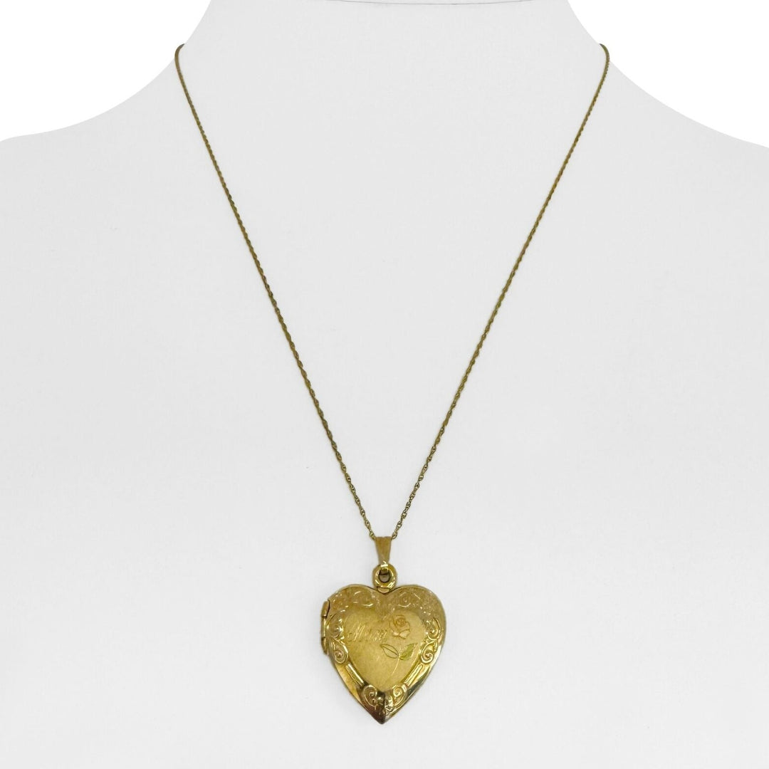 14k Yellow Gold Ladies Vintage Mom Heart Locket Pendant Necklace 18"