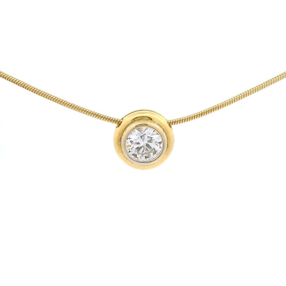 18k Yellow Gold and 0.79ct Bezel Set Solitaire Slide Pendant Necklace Italy 16