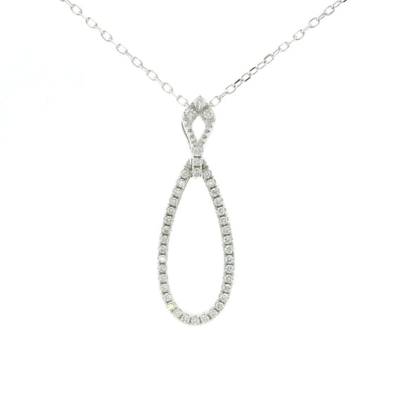 Brand New 14k White Gold and 0.20cttw Diamond Teardrop Pendant Necklace 18