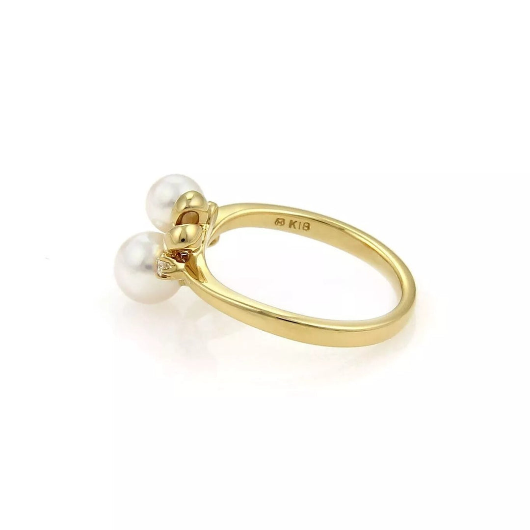 Mikimoto 18k Yellow Gold Akoya Pearl & Diamond Floral Ring Size 4