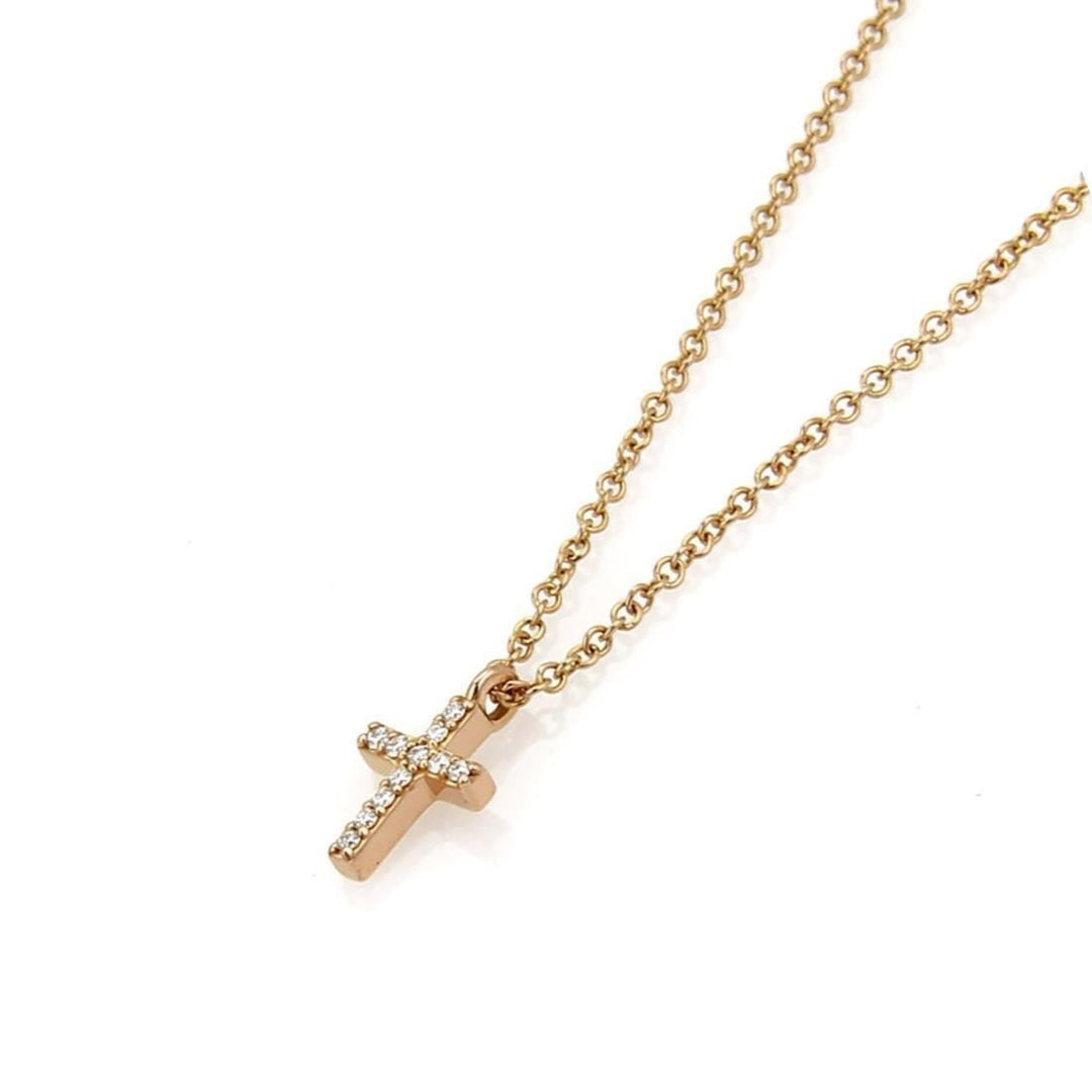 Tiffany & Co. Metro Diamond and 18k Rose Gold Mini Cross Pendant Necklace 16"