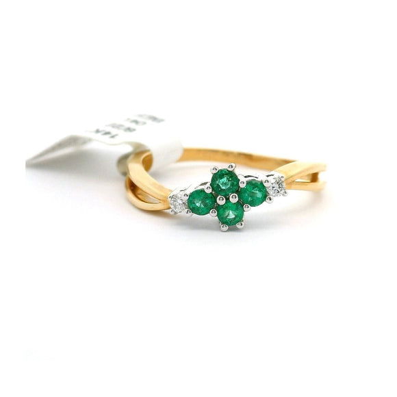 Brand New Emerald and Diamond Floral Ring in 14k Two Tone Gold Size 7