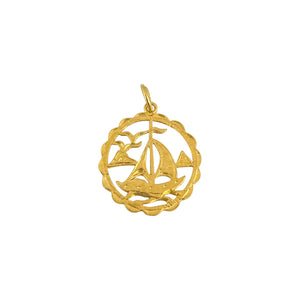 24k Pure Yellow Gold 4.1g Nautical Sailboat Charm Pendant 1.1"