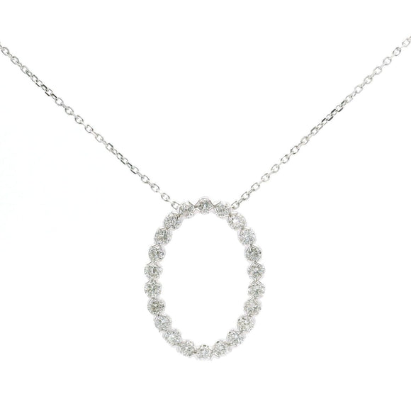 Brand New 14k White Gold and 0.51ct Diamond Oval Pendant Necklace 18