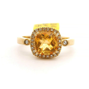 Brand New Citrine and Diamond Fancy Halo Ring in 14k Yellow Gold Size 7