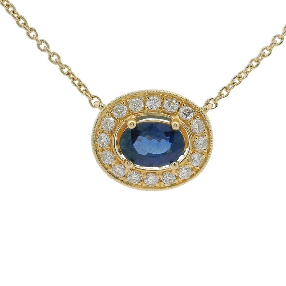 Brand New 14k Yellow Gold Sapphire and Diamond Pendant Necklace 17