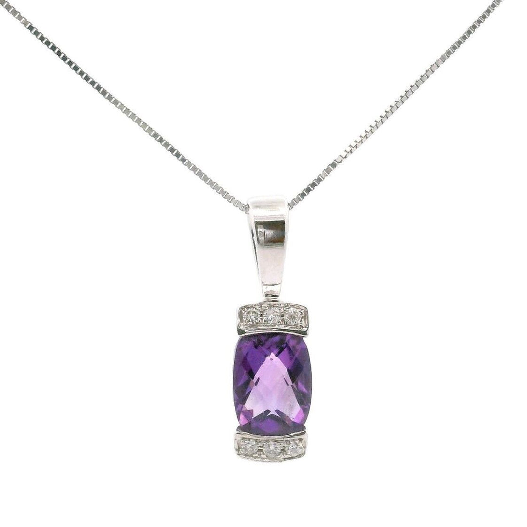 Brand New 14k White Gold Amethyst and Diamond Pendant Necklace 18"