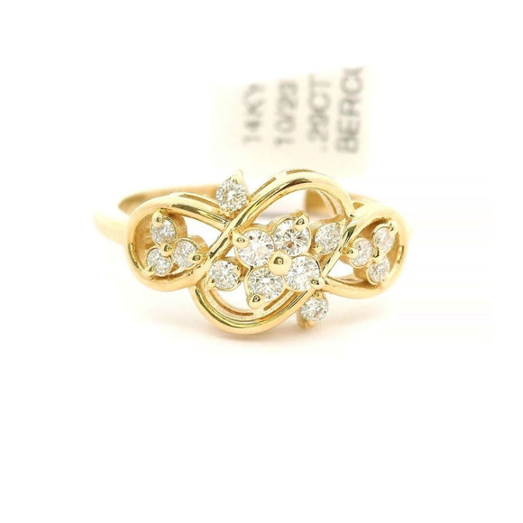 Brand New 14k Yellow Gold and Diamond Ladies Floral Ring Size 7