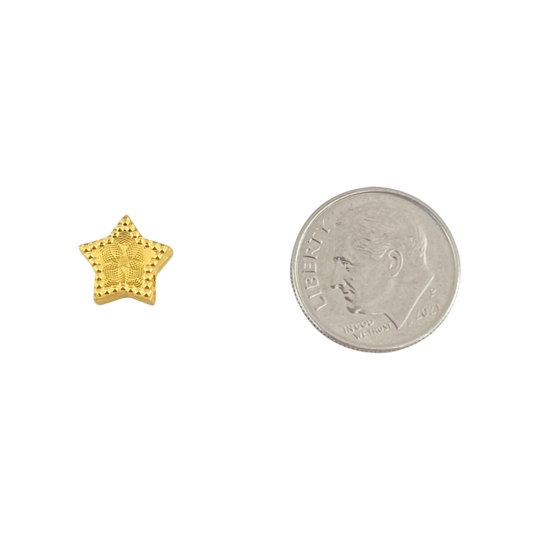 24k Pure Yellow Gold 1.2g Beaded Star Slide Charm