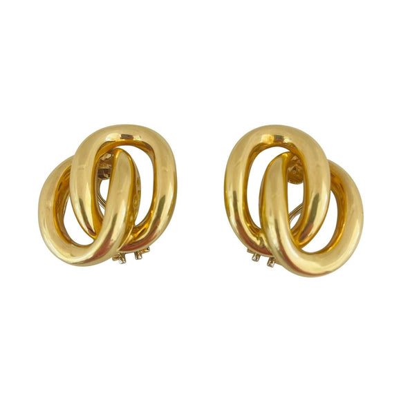 18k Yellow Gold 24.6g Ladies Polished Interlocking Oval Clip On Earrings Italy
