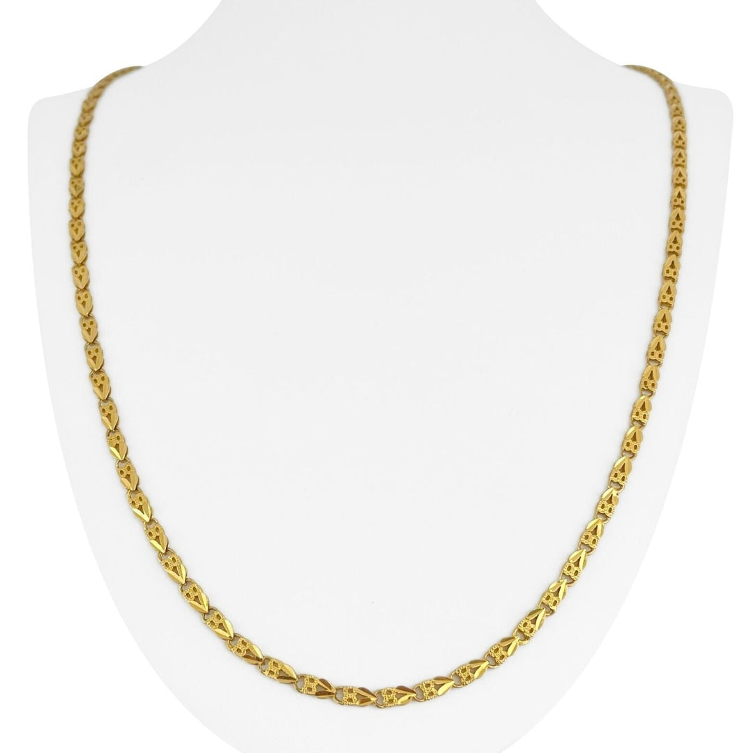 22k Yellow Gold 20.4g Diamond Cut 3.5mm Fancy Heart Link Chain Necklace 26"