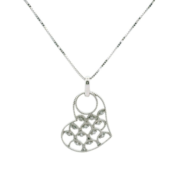 Brand New 14k White Gold and Diamond Fancy Heart Pendant Necklace 18