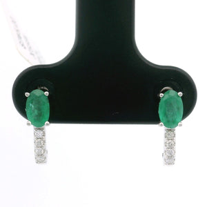 Brand New Emerald and Diamond Stud Earrings in 14k White Gold