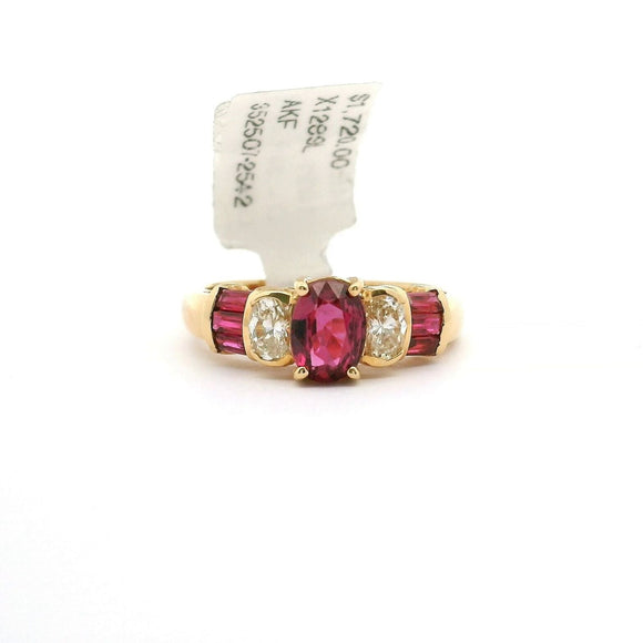Brand New Ruby and Diamond Ladies Ring in 14k Yellow Gold Size 6.5