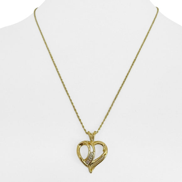14k Yellow Gold and Diamond 5.4g Ladies Heart Pendant Necklace 18