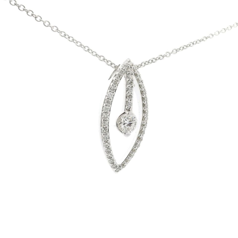 Brand New 18k White Gold and Diamond Marquise Pendant Necklace 16"