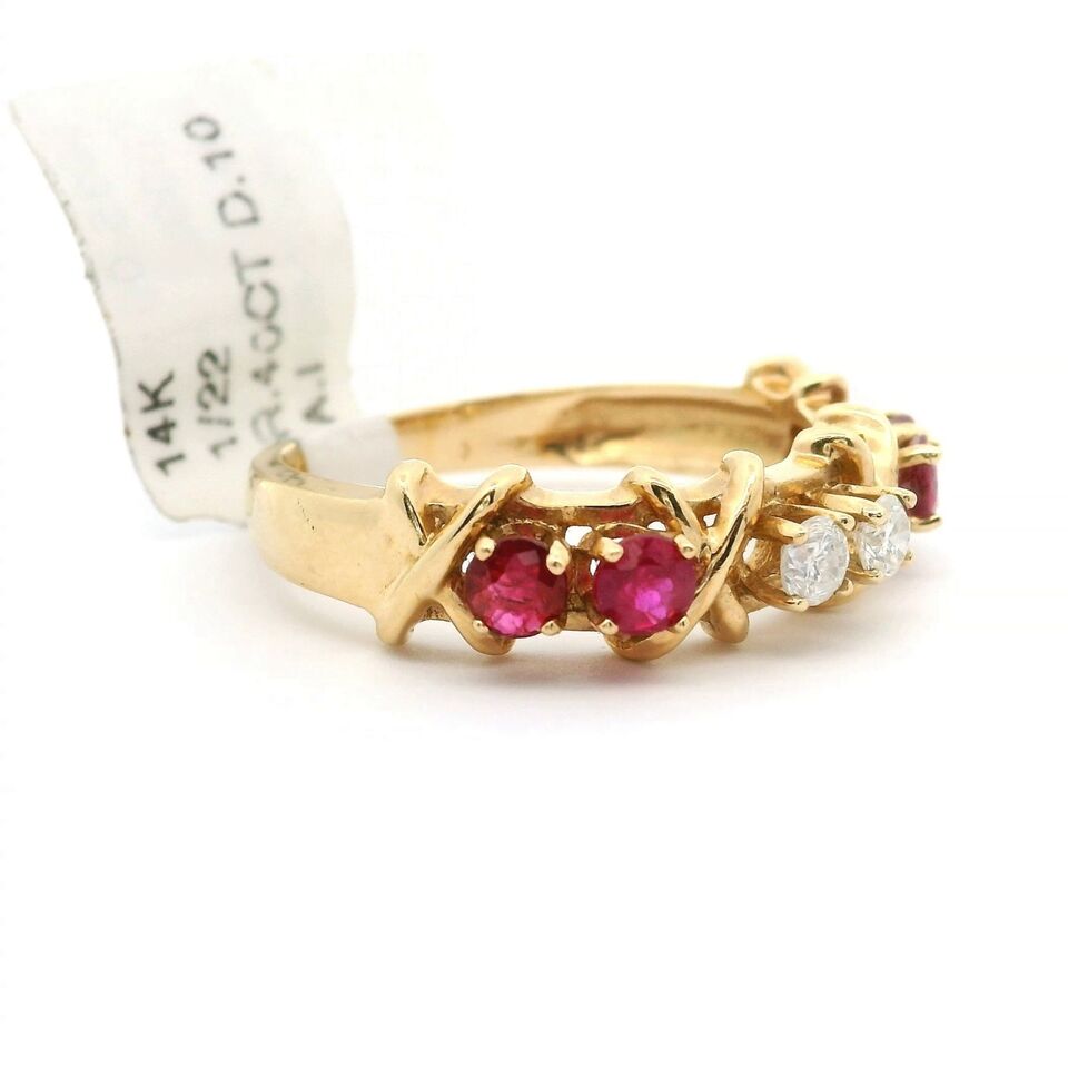 Brand New Ruby and Diamond Band Ring in 14k Yellow Gold Size 6.5