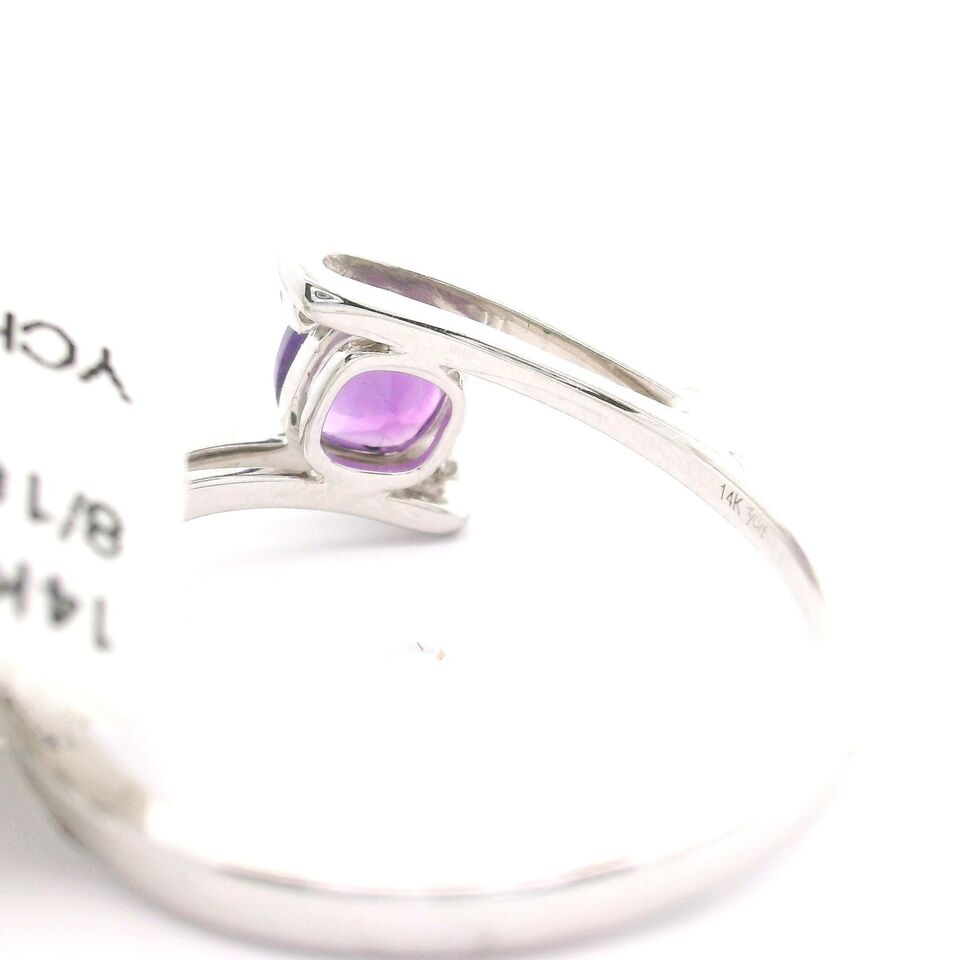 Brand New Amethyst and Diamond Bypass Ring in 14k White Gold Size 7