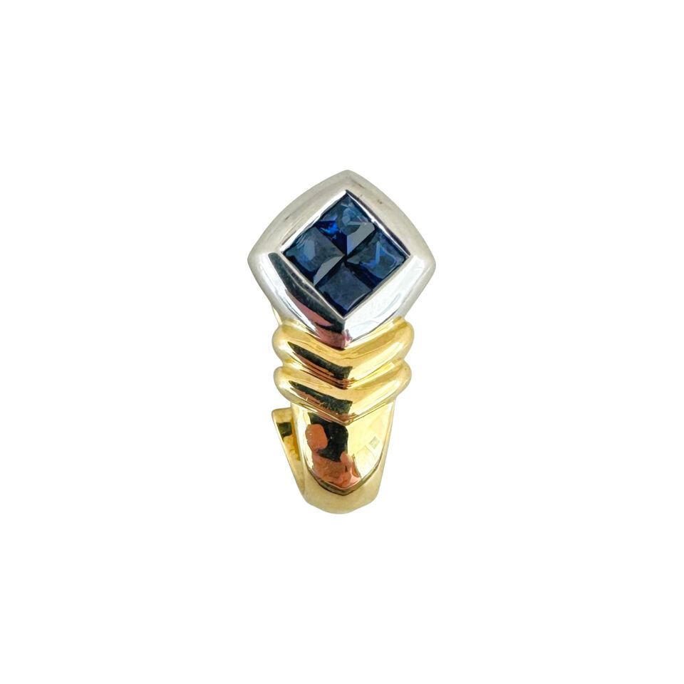 18k Yellow and White Gold 7.2g Sapphire Huggie Earrings