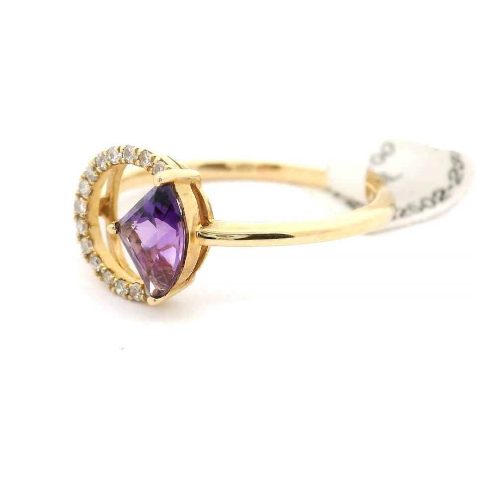 Brand New Amethyst and Diamond Circle Ring in 14k Yellow Gold Size 7