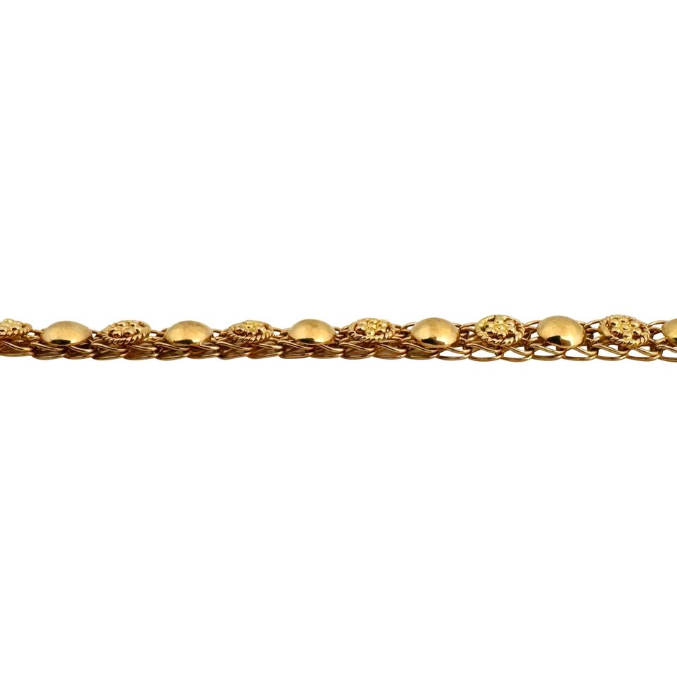 19k Portuguese Yellow Gold 11.9g Ladies 5.5mm Fancy Link Beaded Bracelet 7"