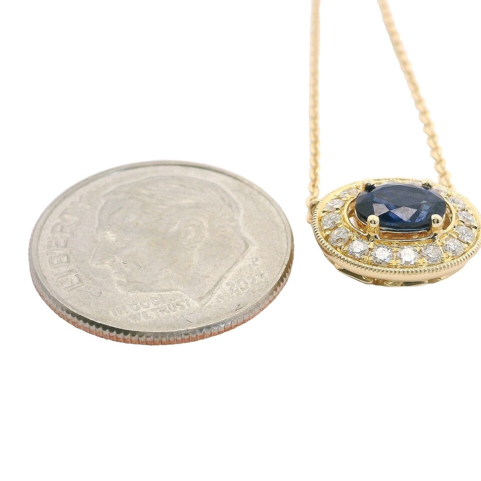 Brand New 14k Yellow Gold Sapphire and Diamond Pendant Necklace 17"