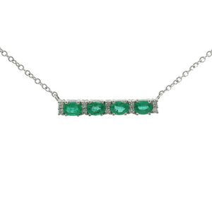 Brand New 14k White Gold Emerald and Diamond Bar Pendant Necklace 16" or 17"