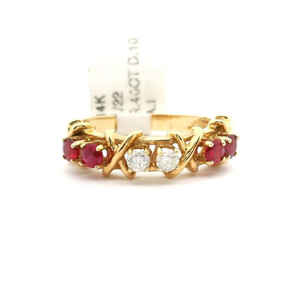Brand New Ruby and Diamond Band Ring in 14k Yellow Gold Size 6.5