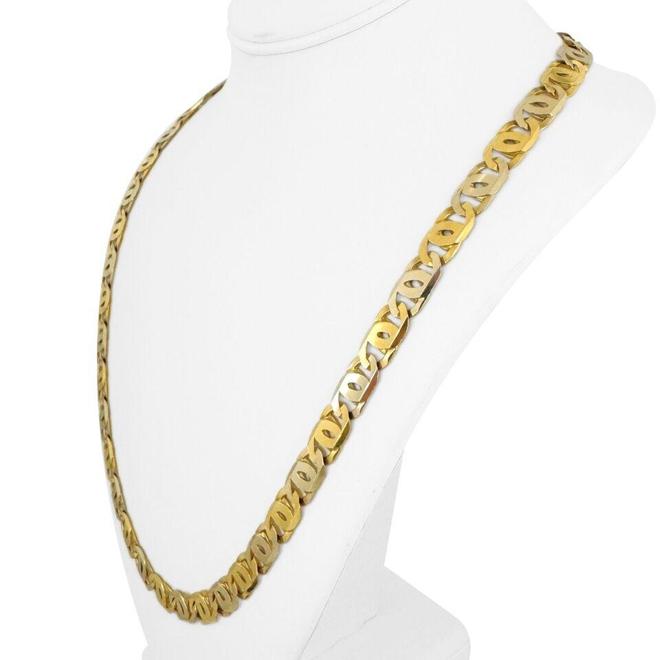 18k Yellow and White Gold 66g Solid 9mm Gucci Link Chain Necklace Italy 24"