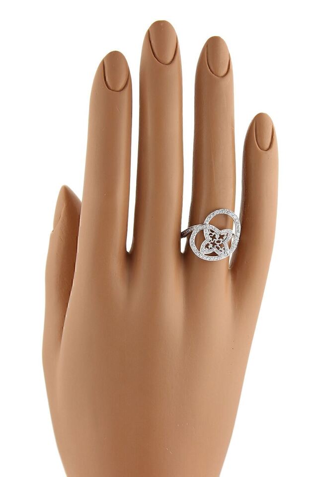 Louis Vuitton Idylle Blossom 18k White Gold and Diamond Monogram Ring Size 7