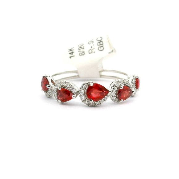 Brand New Ruby and Diamond Fancy Band Ring in 14k White Gold Size 6.5