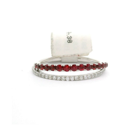 Brand New Ruby and Diamond Two Band Ring in 14k White Gold Size 6.5