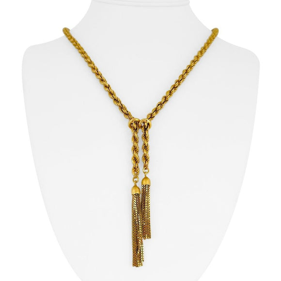 18k Yellow Gold 30.2g Ladies Vintage Lariat Tassel Rope Necklace Italy 28