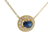 Brand New 14k Yellow Gold Sapphire and Diamond Pendant Necklace 17"